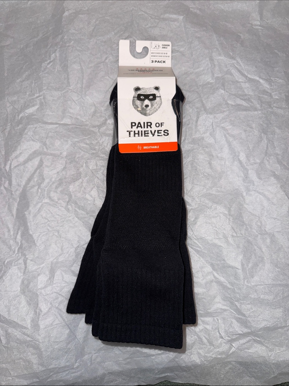 Pair of Thieves Men's Breathable Crew Socks - Black (3 Pack)